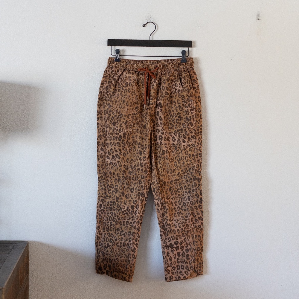 Pilcro The Cottage Pant Small Brown Pull On Corduroy Leopard Print Elastic Waist - Picture 2 of 6